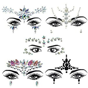 Xiang Ru フェイスステッカー アイステッカー アイメイク ボディシール タトゥーシール 髪飾り ヘアアクセサリー 顔 3D キラキラシール コスチューム 宝石 長持ち ラインストーン 貼り付け簡単