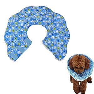 WDPAWS やわらか エリザベスカラー 犬 猫 用 マジックテープ式 術後傷口保護 傷舐め防止 引っ掻き防止 4サイズ 軽量タイプ (M ブルー花)