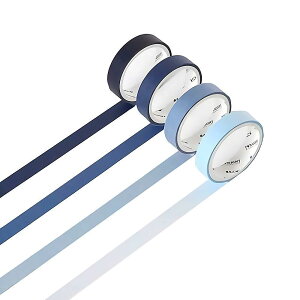 Yubbaex マスキングテープ モランディ 9mm幅 x 4巻 薄いです プレゼント包装、DIY工芸品、ノートの装飾に使える (6-紺)