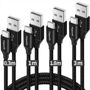 USB Type C P[uy4{Zbg 0.3m+1m+1.8m+3mzetguuds 3A}[d ^Cvc P[u f[^] ϋviC [dR[h Galaxy S20 S10 S9 A20 A21 A30 A40 A51, Note 10/9/8, Xperia XZ2 XZ1, LG=Type-c@