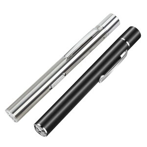 Kimlonton ダブル光源 懐中電灯 小型 LED USB充電式 超軽量 高耐久 クリップ付き シルバーとブラック ペンライト2個セット 携帯便利 キャンプ アウトドア用ミニハンディライト