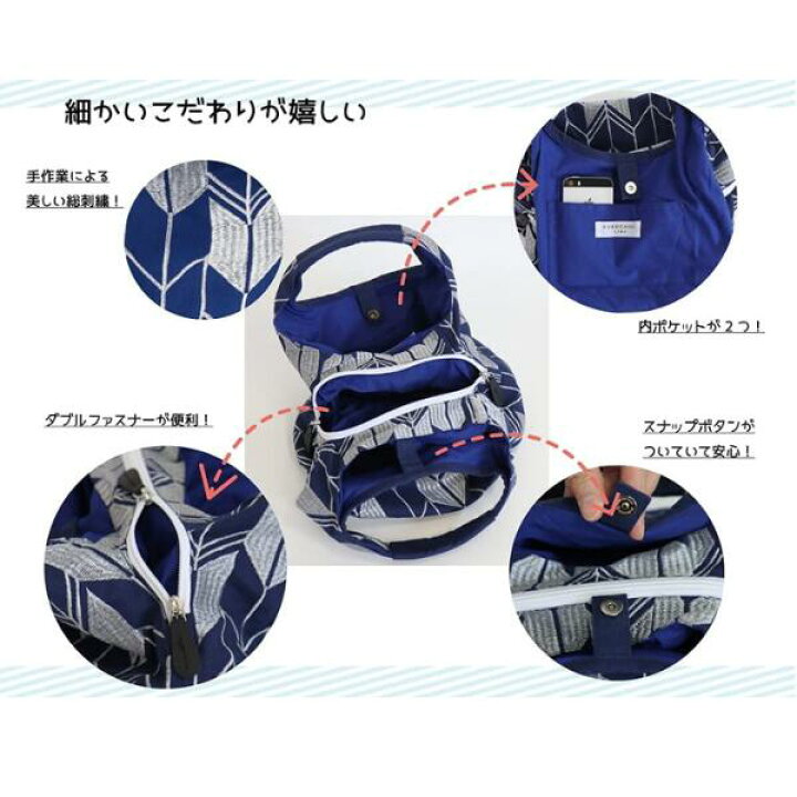 楽天市場】京都 くろちく Link ミニラウンドバッグ 菱文様 紺 ミニ  