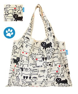 犬 ショッピングバッグ モノトーンドッグ designed by ももろ デザイナーズジャパン エコバッグ 折りたたみ デイリーバッグ サブバッグ レジカゴ レジ袋型 大きめ 大容量 リボンラッピング無料