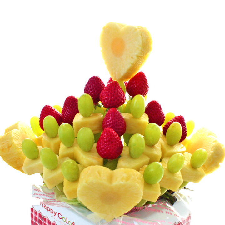 楽天市場 ギフトパーク 果物 詰め合わせ ハートブーケ ハッピーカラフルーツフラワーギフト カットフルーツ盛合せ サプライズプレゼント 結婚記念日 結婚内祝い 誕生日ケーキより面白い珍しい贈り物 スイーツ インスタ映え フルーツケーキ フルーツブーケ クリスマス