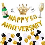 HAPPY ANNIVERSARY 結婚記念 飾り付け お祝い 祝 バルーン 金婚式 50年目 記念日おめでとう ゴールド 結…
