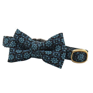 猫 首輪 キャットカラー 蝶ネクタイ ネクタイ セーフティアジャスター 首が締まらない 猫専用 タイル柄 タイル ブルー 青 シアン 青緑 西陣織 絹100% シルク タイヨウネクタイ JOLIE CRAVATS か