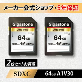 【保証5年】Gigastone SDカード 64GB 2枚セット SDXC メモリーカード A1 V30 UHS-I U3 クラス10 ビデオカメラsdカード 超高速 100MB/s 4K Ultra HD 撮影 デジカメ sdカード 一眼レフカメラ デジタルカメラ 4kビデオカメラ アクションカメラ ギガストーン