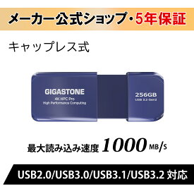 新発売！数量限定価格【保証5年】Gigastone USBメモリ 256GB USB3.2 USBメモリ USB 3.2 Gen2 超高速 1000MB/s メモリ スティック キャップレス USB 2.0/3.0/3.1/3.2対応 超急速データ転送 アンドロイドスマホ/MacBook/Windows/パソコン対応 高い互換性 高品質NAND 送料無料