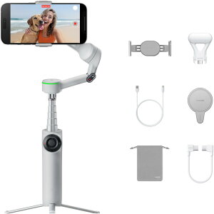 Insta360 Flow 2 Pro �N���G�C�^�[�L�b�g �O���[ - �܂肽���ݎ�AI�X�}�z�W���o���AApple DockKit��200�ȏ�̃A�v���Ńg���b�L���O�A���l���g���b�L���O�A360�x�p���g���b�L���O�A�O�r/���B��_�����A