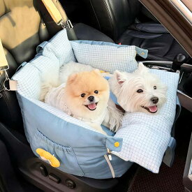 ペット ドライブベッド ドライブボックス 犬 猫 車載用 お出かけ キャリーバッグ デニム 飛び出し防止 ダブルリード付き 助手席 後部座席 カーベッド クッション おしゃれ 小型犬 中型犬 11kgまで 通年 オールシーズン