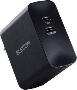 �G���R�� �[�d�� Type-C 2�|�[�g 70W USB PD�Ή� GaN�̗p �y iPhone16 iPad Macbook Air Windows PC �ȂǑΉ��z �u���b�N ACDC-PD4570BK