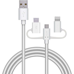 �G���R�� �X�}�[�g�t�H���pUSB�P�[�u�� 3in1 microUSB+Type-C+Lightning 1.2m �z���C�g �yiPhone 16 �V���[�Y �Ή����؍ρz MPA-AMBLCAD12WH