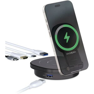 �G���R�� �h�b�L���O�X�e�[�V���� USB-C 4-in-1 Qi2 �X�^���h�t PD100W �X�}�[�g�t�H���[�d Air pods�[�d PD�Ή� USB-A×2 USB-C×1 HDMI×1 DST-Q041BPBK