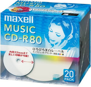 maxell �}�N�Z�� ���y�pCD-R 80�� ���C�h�v�����g���[�x�� �z���C�g 20���p�b�N 1������5mm�v���P�[�X���� CDRA80WP.20S