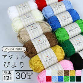 [選べる30玉入] アクリル毛糸 並太 アクリルびより まとめ買い 単色 アクリル100% 40g 70m 同色5玉入×6袋 レシピ付き オリジナルアクリルヤーン 毛糸 編み物 かぎ針 手芸 ハンドメイド