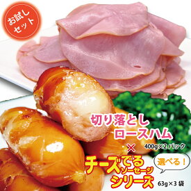 5％OFFクーポンは10日1:59まで 【お試しセット】切り落としロースハム2袋・種類を選べるチーズでるソーセージ3袋 詰め合わせ／ 送料無料 訳ありスライスハム 種類を選べるソーセージ チーズソーセージ カリー風味 お試し はじめて 食品 冷蔵 朝食 お弁当 おかず 銀河フーズ