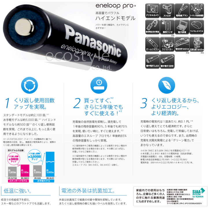 パナソニック エネループ 大容量モデル [最小容量2500mAh/繰り返し500回] 日本製 単3形充電池 4本パック eneloop pro BK-3H パナソニック エネループ 大容量モデル 単3形4本