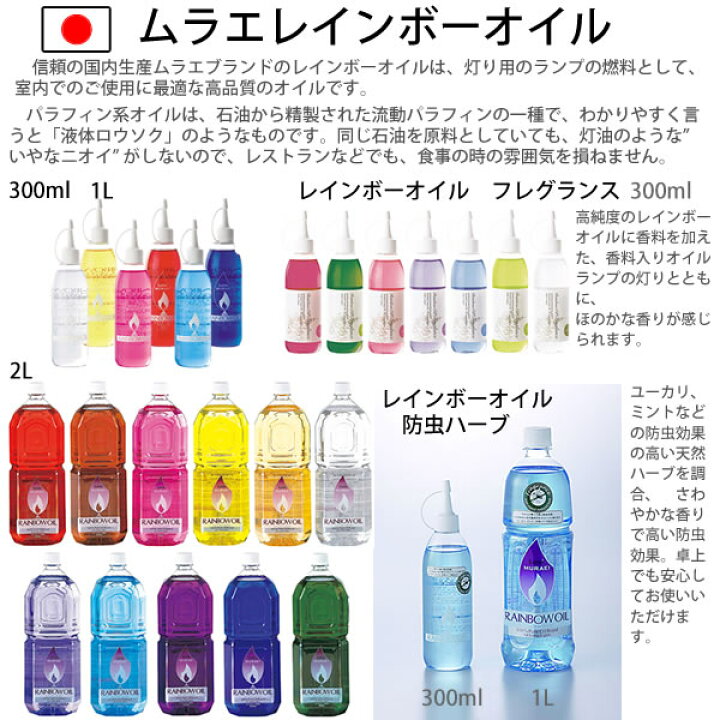 楽天市場】ムラエ レインボーオイル オイルランプ燃料 2L 2本セット 