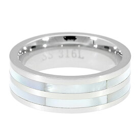 ホワイトシェル ライン ステンレス リング 7〜13号 指輪 サージカルステンレス シンプル 平打ち 白 貝 シェル 金属アレルギー 上品 きれいめ メンズ レディース ユニセックス ステンレスアクセサリー シルバーリング 銀指輪 メンズリング レディースリング おしゃれ