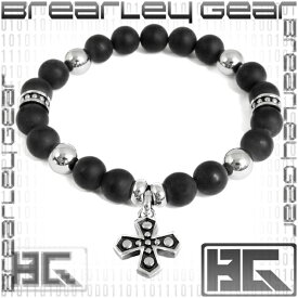 Brearley Gear クロス チャーム ツヤ消し オニキス サージカルステンレス ブレスレット ステンレスアクセサリー メンズ 男性用腕飾り 金属アレルギー 金属 フリー メンズブレスレット ブランド おしゃれ 彼氏