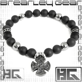 Brearley Gear ブラック クロス チャーム ツヤ消し オニキス サージカルステンレス ブレスレット ステンレスアクセサリー メンズ 男性用 金属アレルギー 金属 フリー 腕が細い ブランド 記念日 誕生日 プレゼント 人気 彼氏 おしゃれ
