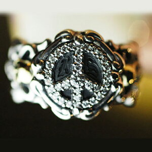 K-SMITH ピースマーク ジルコニア シルバーリング 9〜25号 シルバーアクセサリー 指輪 シルバー925 メンズリング メンズ クール ロック パンク ビジュアル系 ホワイトジルコニア 大きめ 大きい