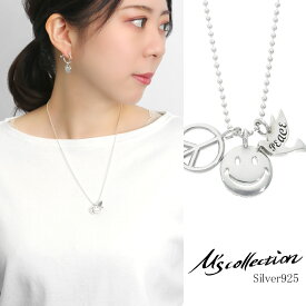 M's collection エムズコレクション OFF THE WALL ピースマーク 3連 チャーム ネックレス ペンダント シルバー925 シルバーアクセサリー スマイリー スマイル ニコちゃん ハト 鳩 平和 反戦 メンズ レディース 男性 女性 彼氏 彼女 誕生日 記念日 プレゼント ブランド 人気