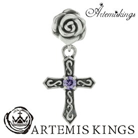 Artemis Kings ローズクロス 1P 片耳用 パープル キュービック ジルコニア ピアス メンズ レディース シルバー シルバー925 男性 女性 メンズピアス 男性用ピアス プレゼント 人気 かわいい おしゃれ かっこいい