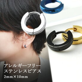 カラー ステンレス フープピアス 10mm 1P 片耳用 サージカルステンレス ピアス シルバー ゴールド ブラック ブルー イヤリング リング ハギー シンプル 丸型 ラウンド 金属アレルギーフリー メンズ レディース 男性 女性 リングピアス ギフト プレゼント おしゃれ 黒