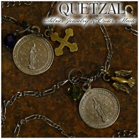 Quetzal メダイユネックレス チェーン付き シルバーネックレス ブランド シルバーペンダント ネックレス シルバー925 メンズ ケツァール ケツアール アンティーク ヴィンテージ クラシック ゴシック キリスト教 ビーズ フィガロチェーン 重ねづけ 美術 プレゼント