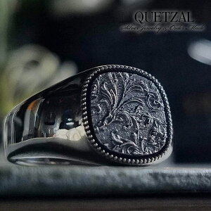 Quetzal スクロールシグネットリング リング 18号〜28号 ブランド シルバー925 メンズ ケツァール ケツアール アンティーク シグネットリング 印台 ヴィンテージ ゴシック ロココ 唐草 アラベス