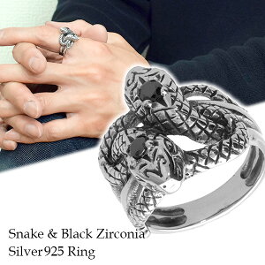 ブラックジルコニア ツイン スネーク シルバーリング 9〜24号 蛇 指輪 メンズリング メンズ シルバーアクセサリー シルバー リング へび 巳 シルバー925 ハード 男性 彼氏 プレゼント 人気 お