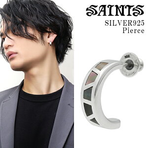 SAINTS セインツ シェル ピアス 1P 片耳用 メンズ シルバーピアス 黒蝶貝 貝 シェル フープピアス シルバー925 シルバー シルバーアクセ ハーフフープ メンズピアス スタッドピアス スタッズ 男