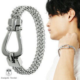 ザニポロタルツィーニ 馬蹄 バックル 編み込み ベルト サージカルステンレス ブレスレット 21cm ステンレス 金属アレルギーフリー ブレス 腕輪 シンプル メンズ 男性 彼氏 夫 旦那 記念日 誕生日 プレゼント 人気 おしゃれ 大きいサイズ 幅広 ブランド Zanipolo Terzini