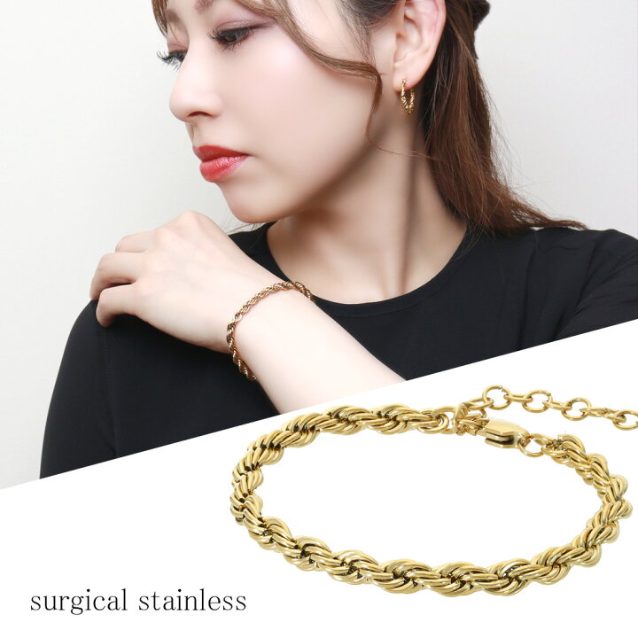 楽天市場】ステンレス ゴールド ロープチェーン ブレスレット 