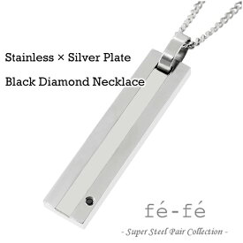 fe-fe ブラックダイヤモンド ステンレス シルバー プレート ネックレス チェーン付き サージカルステンレス プレートネックレス 金属アレルギー アレルギーフリー ダイアモンド ダイヤモンド 男性用 ブランド プレゼント 人気 彼氏 おしゃれ