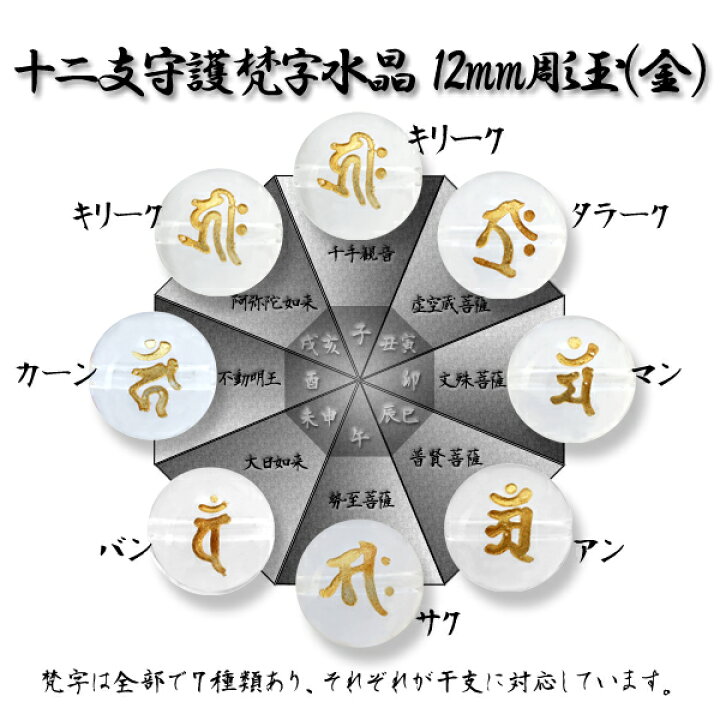楽天市場】十二支 守護 梵字 水晶 金彫 12mm 天然石 ビーズ 丸玉 2玉 