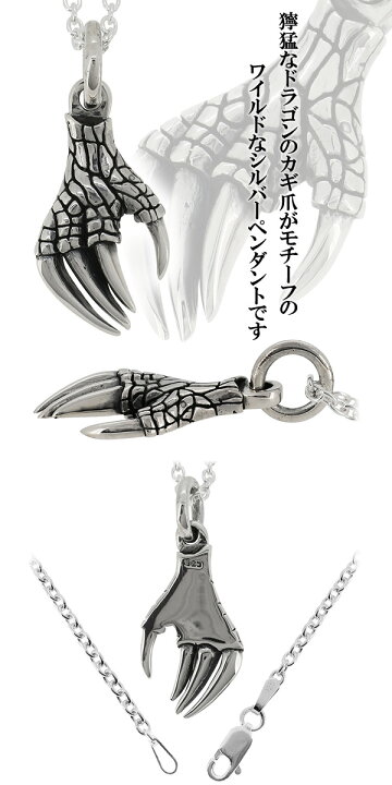 楽天市場】ドラゴンのカギ爪 シルバーネックレス チェーン付き 