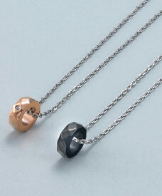 ダイヤカット リング ペアネックレス サージカルステンレス 金属アレルギーフリー ジルコニア 多角形 ボルト 輪っか ブラック ピンクゴールド シンプル ペア おそろい お揃い カップル 恋人 彼女 彼氏 レディース メンズ 女性 男性 誕生日 記念日 プレゼント 人気 大人 向け