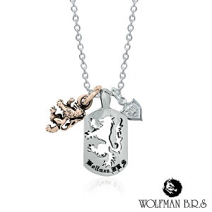 ウルフマン ダブル ウルフ チャーム ドッグタグ ペンダント ピンク シルバー ネックレス チェーン付き オオカミ 狼 シルバー925 動物 アニマル モチーフ プレート 盾 シールド 騎士 西洋 メン