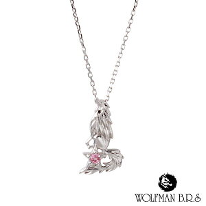 ウルフマンBRS 10K WG クライング ウルフ チャーム ペンダント ピンク ゴールドネックレス チェーン付き オオカミ 狼 ネックレス K10 10金 ホワイトゴールド レディース ピンクトルマリン 動物