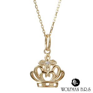 ウルフマンBRS 10K YG クラウン チャーム ペンダント ゴールドネックレス ネックレス K10 10金イエローゴールド レディース ダイヤモンド 王冠 冠 レディースネックレス 女性 彼女 小さめ 小ぶり
