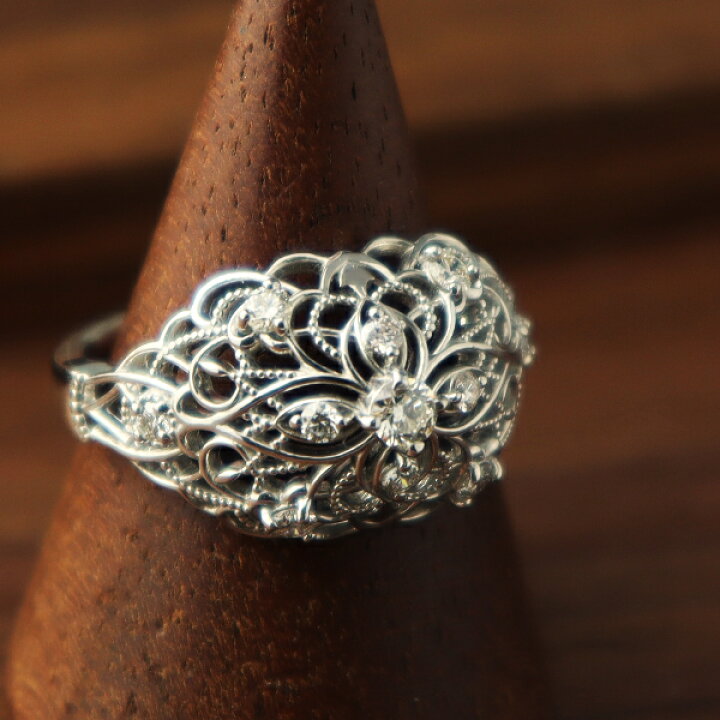 楽天市場】PT900 ダイヤモンド レース プラチナリング 透かし フラワー  
