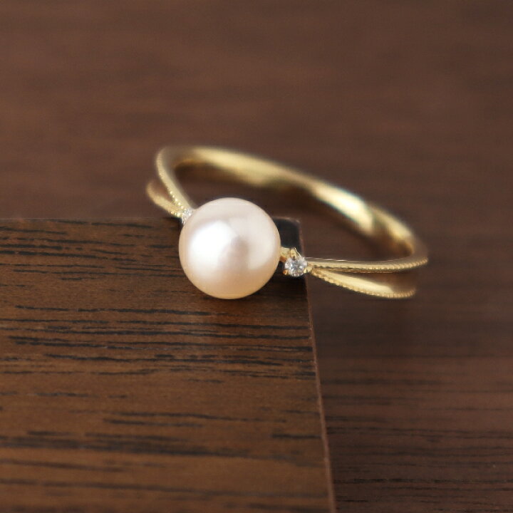楽天市場】K18 一粒 真珠 ダイヤモンド ゴールドリング 18金 18k  