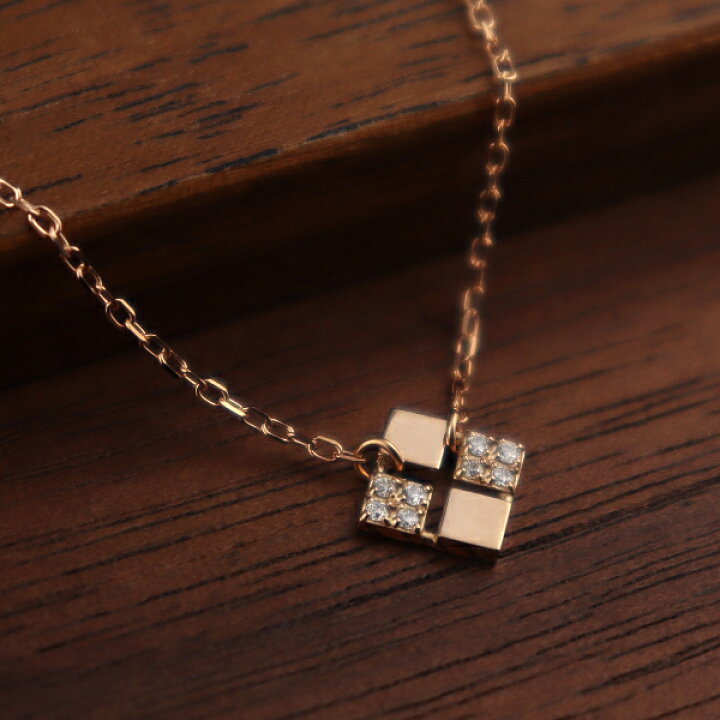 楽天市場】K18 ダイヤモンド スクエア プレート ネックレス 18金 18k  