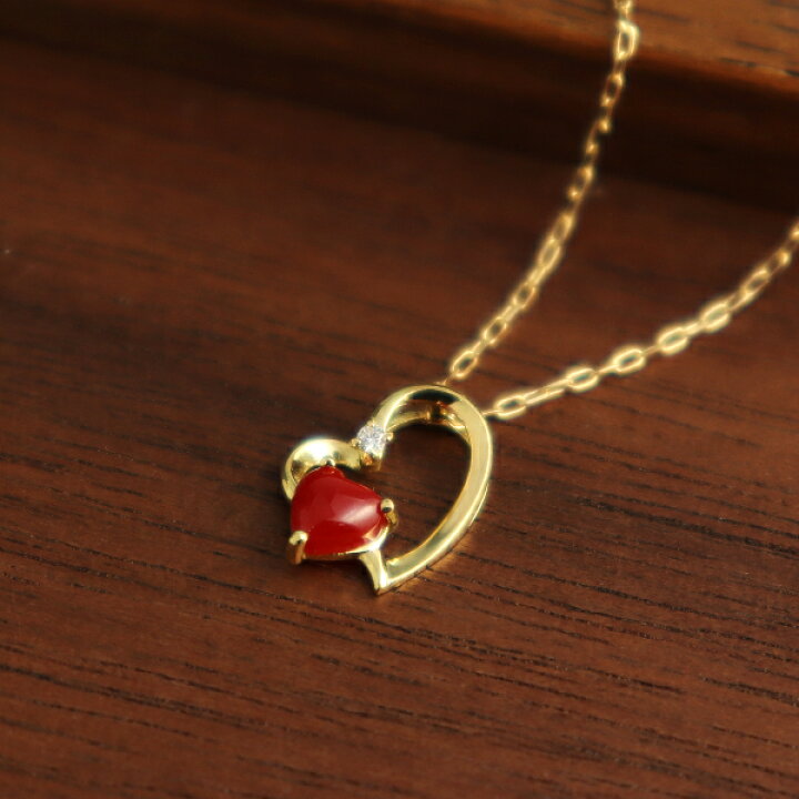 楽天市場】K18 ハート 珊瑚 ネックレス 18金 18k ゴールド サンゴ 