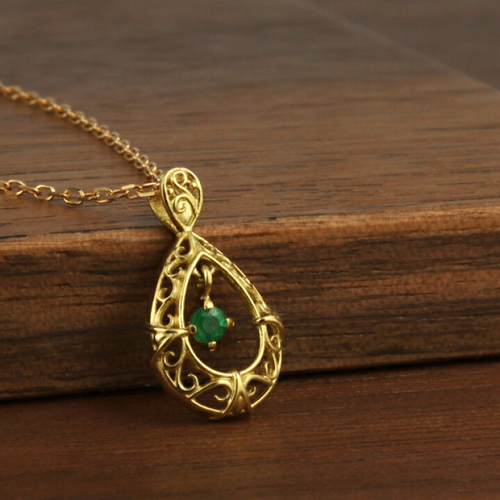 楽天市場】K18 エメラルド 透かし ドロップ ネックレス 18金 18k 