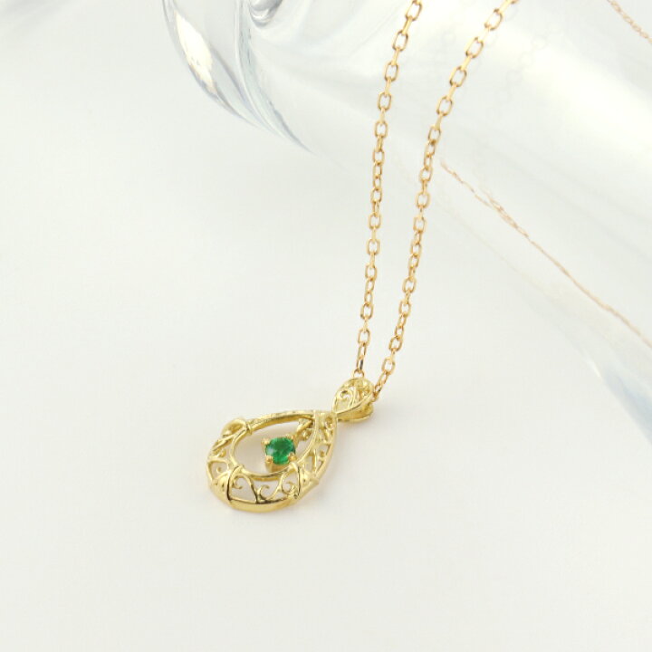 楽天市場】K18 エメラルド 透かし ドロップ ネックレス 18金 18k 