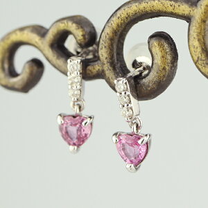 ハート ピンクサファイア ダイヤモンド ピアス 2P 両耳用 K10 ホワイトゴールド 天然 ダイヤ サファイア 誕生石 9月 スタッド 華奢 10金 10k 普段使い シンプル さりげない 華奢 きれい 綺麗 上品