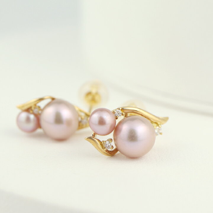 楽天市場】ピンクパール ダイヤモンド ゴールド ピアス 2P 両耳